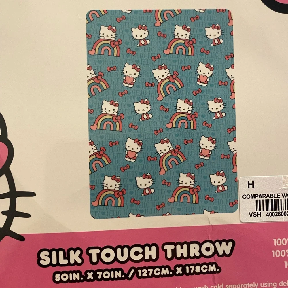 Hello Kitty Aqua Pink White Rainbow Print Throw